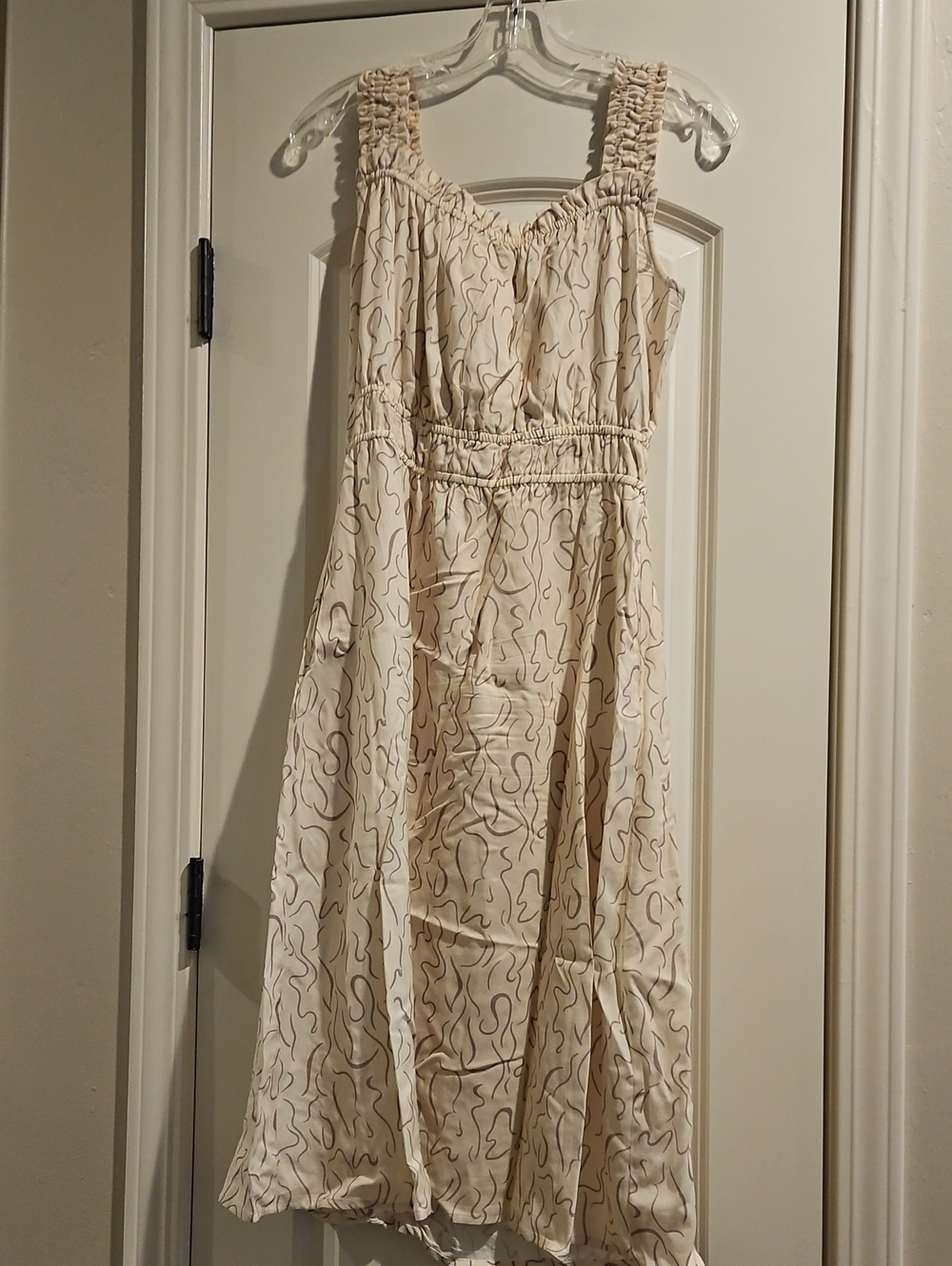 Able Cream Midi Dress with Abstract Line Print